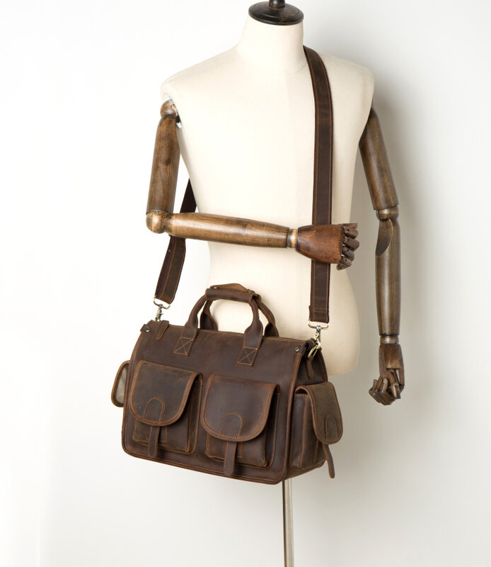 Men Bag top grade Men's Genuine Leather Briefcase Handbags Crazy Horse Leather Hand bag Thick Real Leather Shoulder Bag