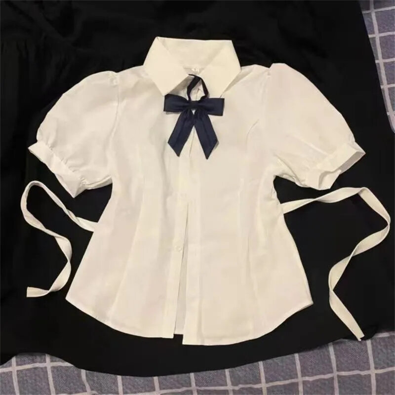 韓国-女性のためのセクシーな半袖プレッピースタイルのTシャツ,ネクタイ付きの薄いトップ,韓国のファッション,新しい春/夏のコレクション2023