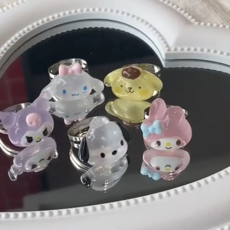 Cinnamorolls Anime Ring Adjustable Accessories Cute HelloKittys My Melodys Kuromis Resin Girlfriend Girl Heart Decorate Toy Gift