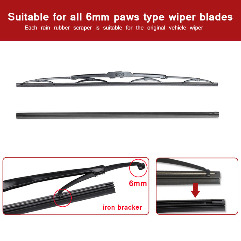 Car windscreen Wiper Blade Insert Natural Rubber Strip NR 6mm (Refill) 14"16"17"18"19"20"21"22"24"26"28" 1pcs Car Accessories