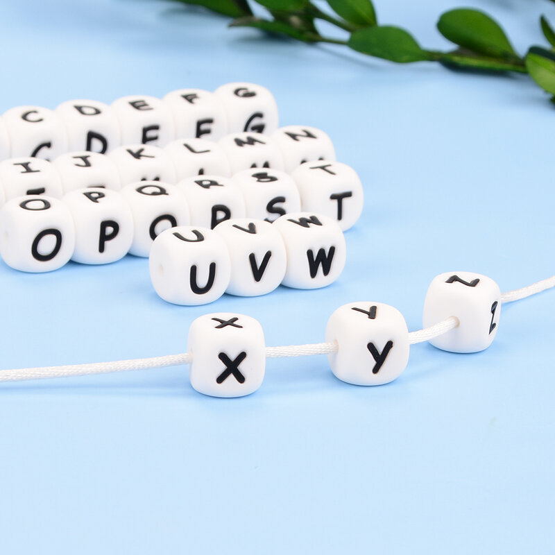 LOFAC-Inglês Alfabeto Silicone Beads, Cadeia Chupeta, DIY Beads alfabeto, Pulseira e Colar, 12mm, 10pcs por lote
