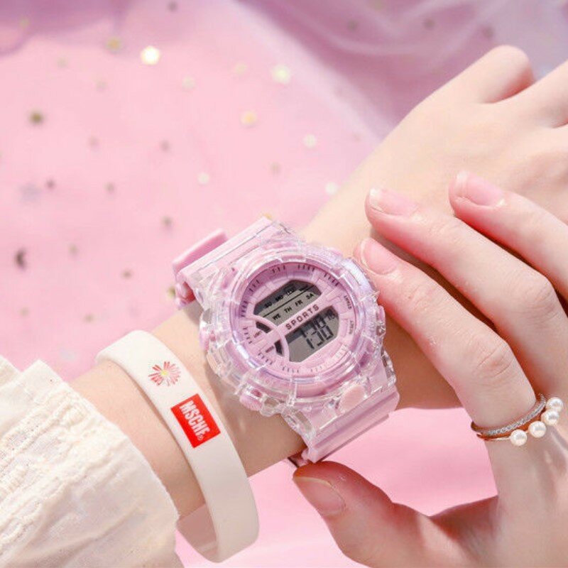 Crianças transparente relógio masculino e feminino estudantes simples luminoso relógio versão coreana da tendência de relógios eletrônicos