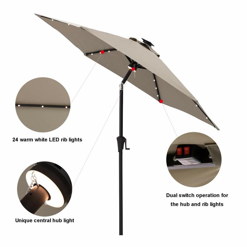 Guarda-chuva de mesa 7.5 pés para pátio exterior, guarda-chuva de mesa com inclinação, bege