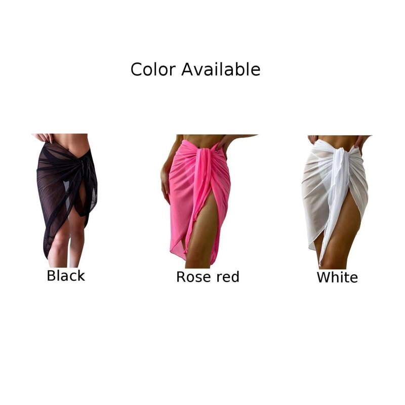 Sarong sexy en maille transparente pour femmes, maillot de bain rond en mousseline de soie, couvertures de plage, bikini, maillots de bain, solide, fendu, robes de plage