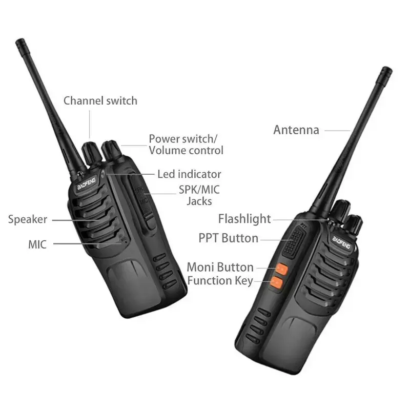 2 pz/1 pz 5KM gamma Wireless Walkie-Talkie Talkie UHF 400-470MHz 5W palmare Radio Ham bidirezionale (carica scrivania + BF888)