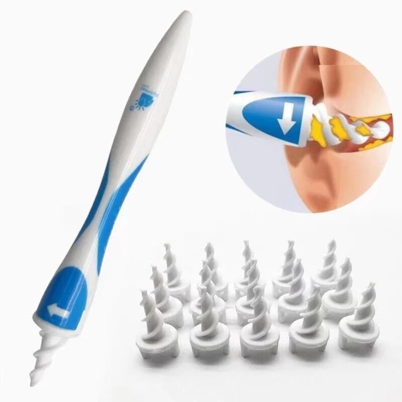 Wax Removal Tool 16 Tips Ear Cleaner Earpick Spiral Care Clean Tool with Soft Silicone Replacement Heads Health Ear Cleaner