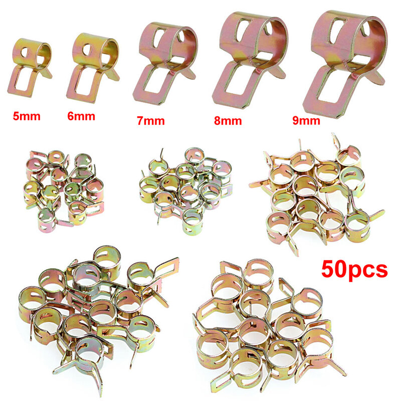 50pcs Spring Clip 5mm 6mm 7mm 8mm 9mm Fuel Water Line Hose Pipe Air Tube Clamps Fastener Accessories