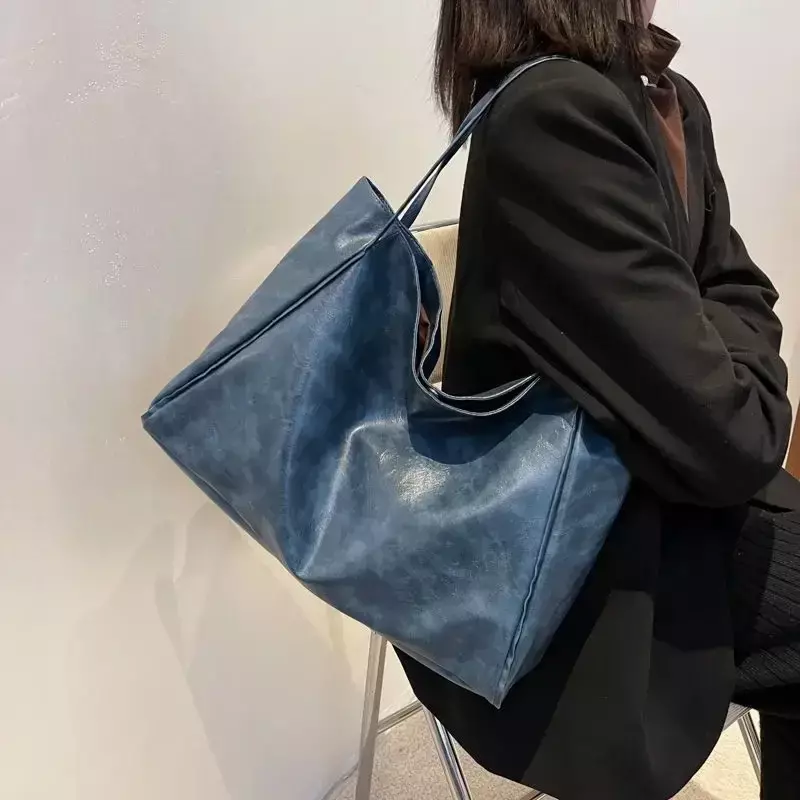 MBTI Vintage Red Womens Tote Bag Athletic Casual Fashion Large Capacity Leather Shoulder Bag Shopper Harajuku Simple Handbag Sac