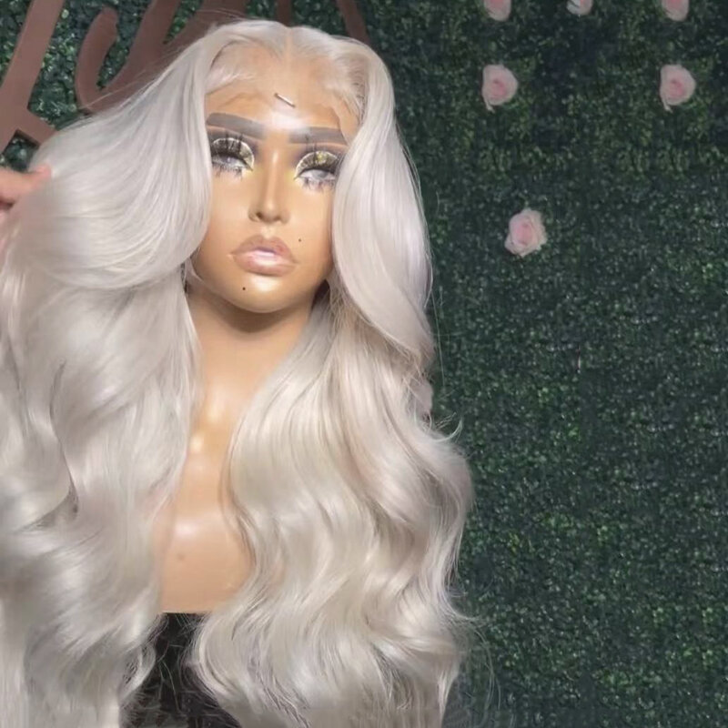 Platinum Blonde Lace Front Wig Long Body Wave Synthetic Hair Daily Use Platinum Wigs Heat Resistant Cosplay Party Drag Queen