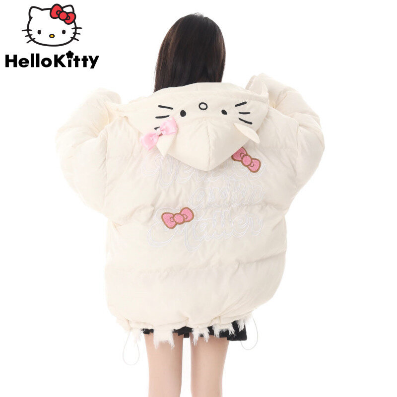 Sanrio-abrigo de Hello Kitty para mujer, ropa de algodón engrosada, Tops femeninos, cárdigan con cremallera dulce Y2k, ropa de pan Preppy, invierno, nuevo