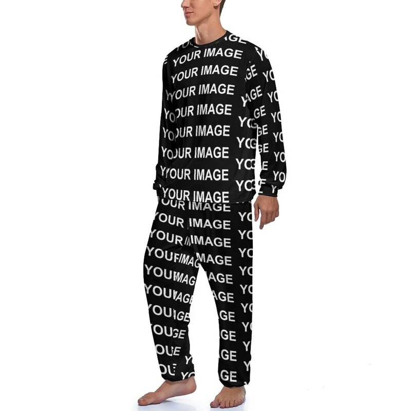당신의 이미지 사용자 정의 잠옷 데일리 투피스 사용자 정의 디자인 카와이 잠옷 세트 남성 긴 소매 캐주얼 패턴 잠옷