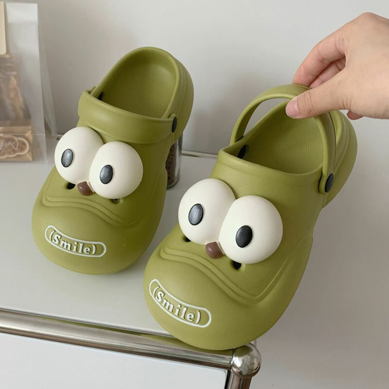 Women's Personalized Street Style Outdoor Anti slip Cute Big Eyes Furniture Hole Shoes Couple Slippers