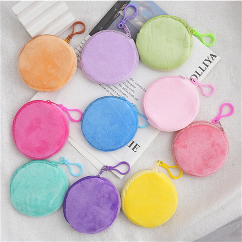 Pluszowe torebki na monety koreańskie jednolity kolor okrągły małe torebki damski torebka dla dzieci futerał na klucze Kawaii etui na słuchawki prezent dla dziewczynek