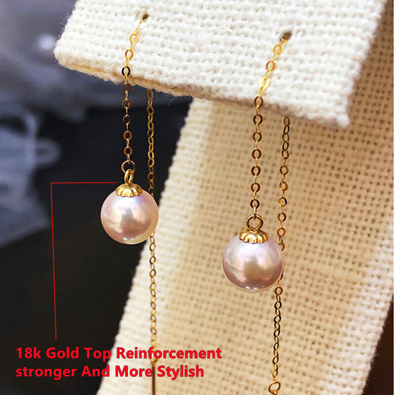 Vitisen-pendientes de oro de 18 quilates para mujer, aretes de perlas naturales de agua dulce, accesorios de oreja de temperamento, AU750