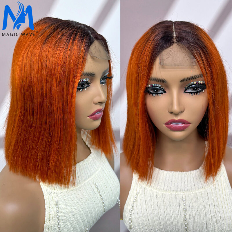 2x6 Lace Closure Straight Bob Virgin Hair Wig 180% Density T4/30 Human Hair Wig PrePlucked Brazilian Virgin Hair Wig for Women
