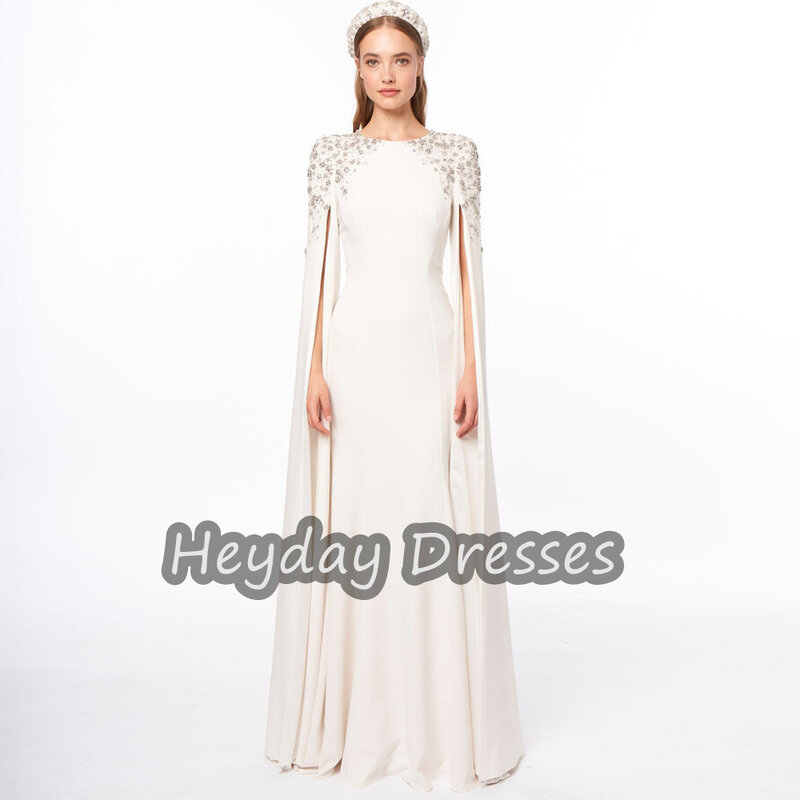 Heyday Crepe A-line O-neck Empire Beading Saudi Simple Prom Gown Arab Floor Length Formal Evening Party Dresses For Women 2023