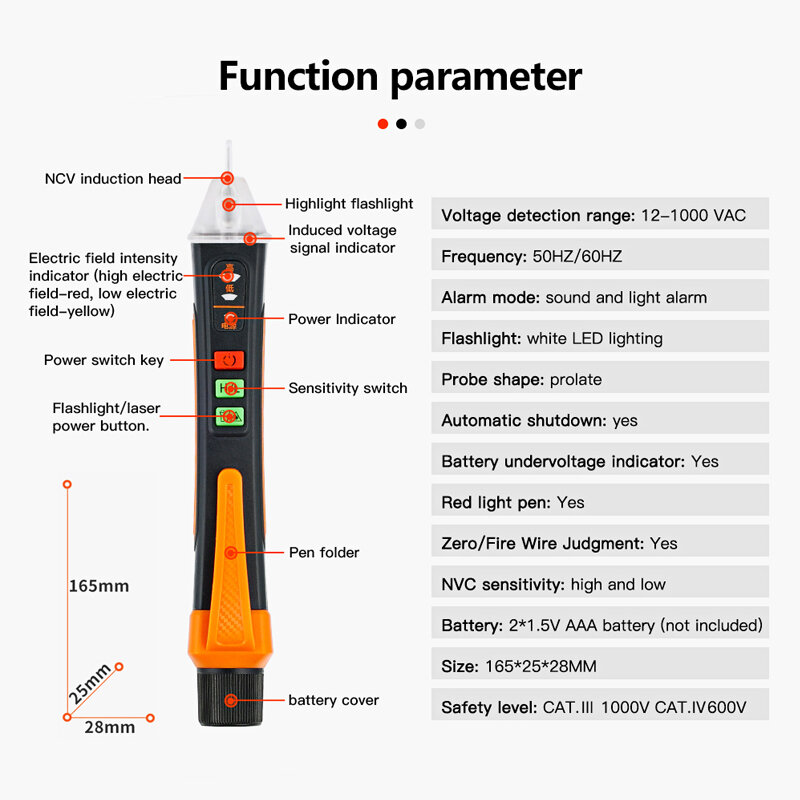 Детектор напряжения, умный бесконтактный Тестер Напряжения, ручка-измеритель 12-1000 В, электрический датчик тока, тестовый карандаш-индикатор напряжения