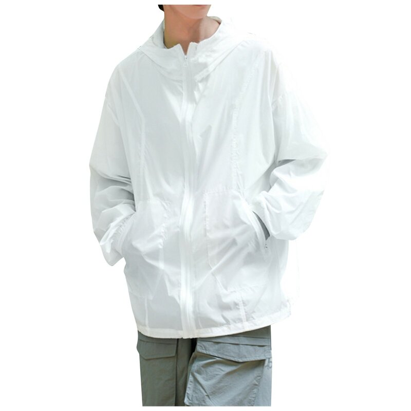 Куртка мужская Солнцезащитная на молнии, тонкий свободный пиджак с капюшоном, уличная одежда для рыбалки и кемпинга, большие размеры, на лето