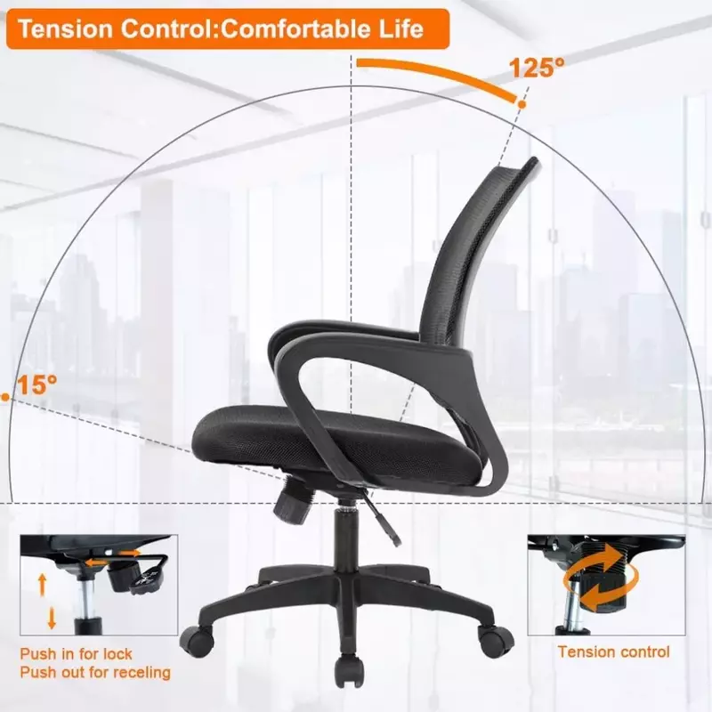Sedia da ufficio per la casa sedie da scrivania ergonomiche Computer in rete con bracciolo di supporto lombare girevole regolabile nero