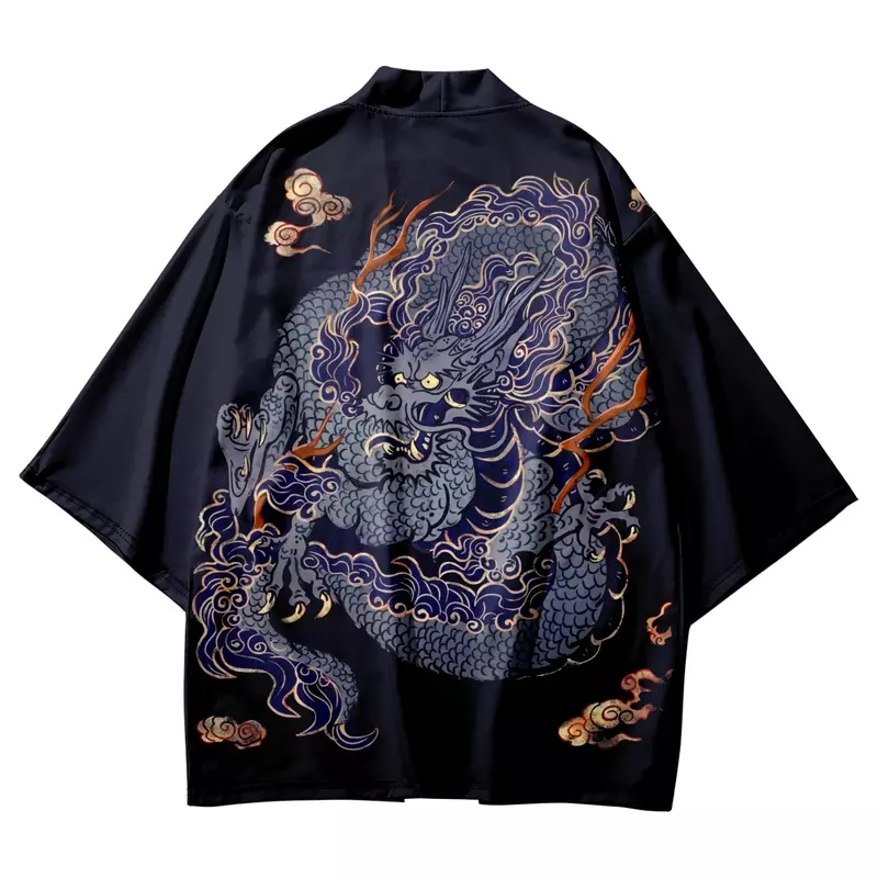 Традиционное кимоно для мужчин и женщин, хаори в японском стиле аниме, с принтом дракона, кардиган для косплея, юката, летняя одежда