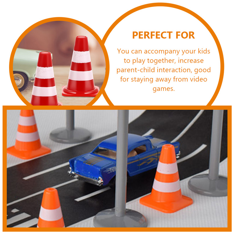 Mini Road Safety Signs Miniature Roadblocks, Tráfego Cones Toy, Luz de sinal de estacionamento, Marcador de plástico