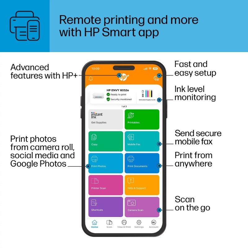 Stampante per ufficio, stampante fotografica a getto d'inchiostro a colori Wireless All-in-One con inchiostro istantaneo da 3 mesi, include HP +