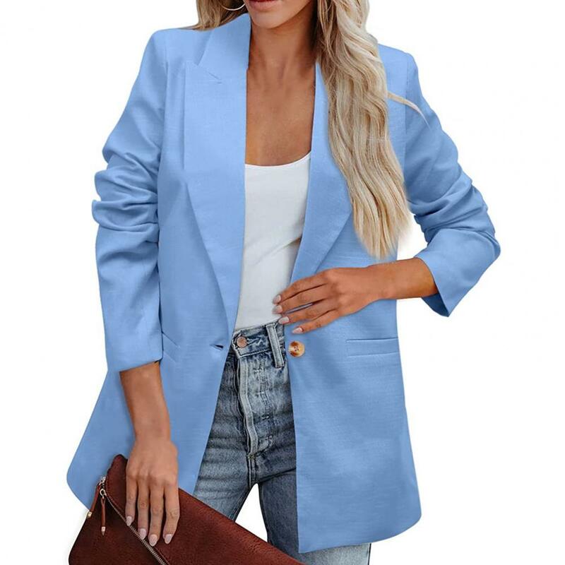 Women's Office Blazer Long Sleeve Pocket Single Button Autumn Winter Solid Color Lapel Temperament Suit Jacket Coat Workwear