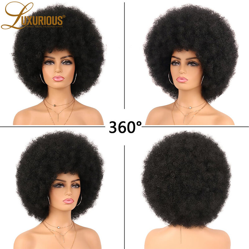 Wig keriting ikal Afro goyang besar untuk wanita warna hitam tanpa lem sebelum dipetik mesin Wig buatan Brasil Virgin Wig rambut manusia Remy