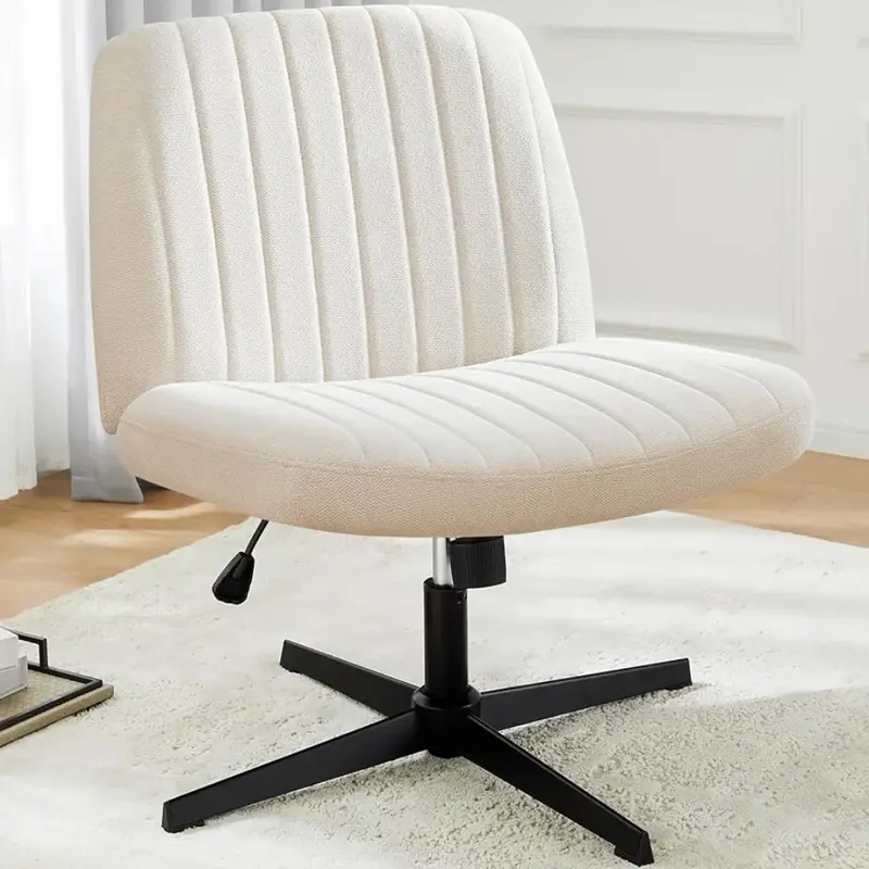 Krzesło biurowe ze skrzyżowanymi nogami, szerokie biurko bez rękawa bez kół, nowoczesne krzesła do biurka z regulacją obrotową