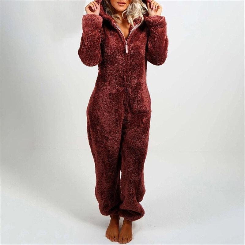 Однотонный комбинезон, осенне-зимняя Пижама на молнии с капюшоном, утепленная теплая пижама из кораллового флиса, одежда для сна, комбинезон, Ночная одежда 2023