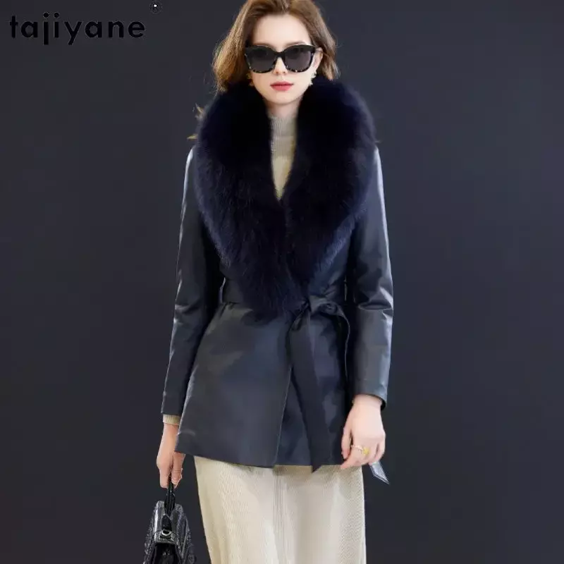 Tajiyane prawdziwa skórzana kurtka damska prawdziwa kurtka z owczej skóry luksusowa zimowe puchówki dla kobiet 2023 puchowe płaszcze kołnierz z futra lisa