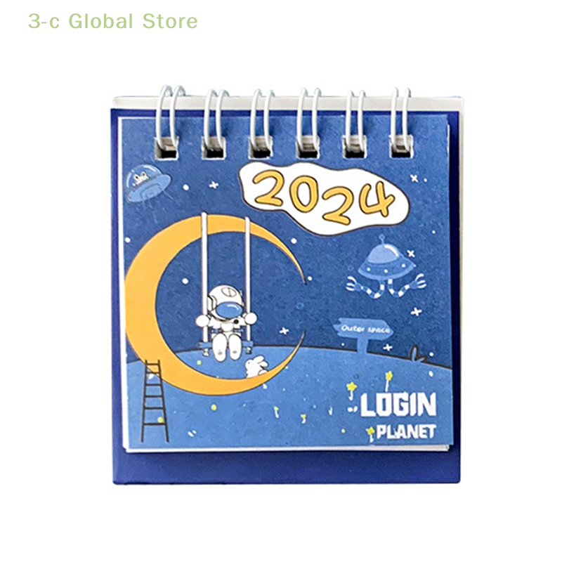 Mini calendrier de bureau portable et créatif, petit calendrier de dessin animé mignon, décoration de bureau mensuelle, fille, nouvel an, 2024