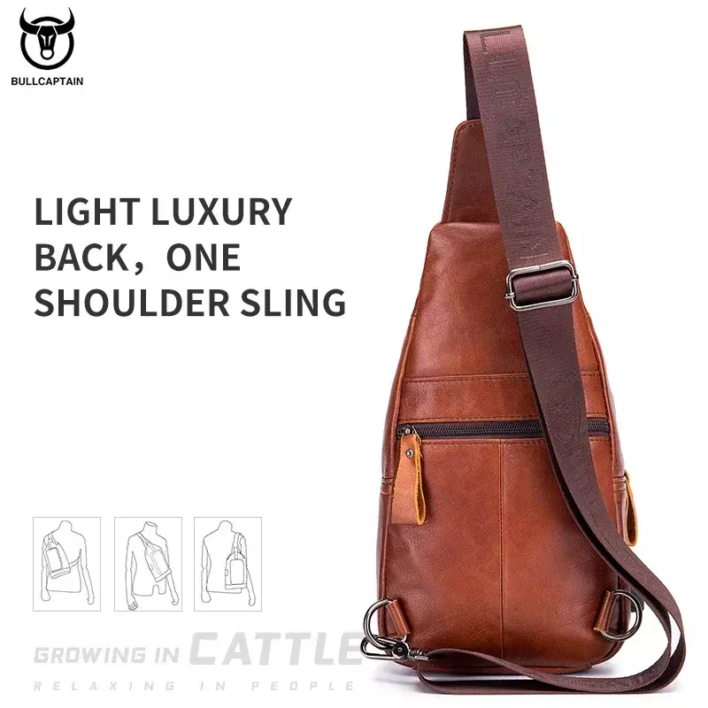 BULLCAPTAIN tas dada pria kulit, tas selempang dengan tas dada isi ulang USB dapat digunakan untuk kantong IPai 7.9 inci