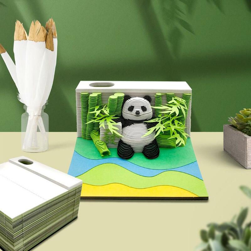 Omoshiroi-Bloc de notas 3D modelo Panda, Mini Panda, Bloc de notas, Bloc de notas de papel para oficinas, notas de planificación, T8Q0