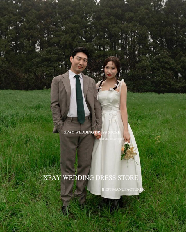 XPAY Spaghetti Straps Korea Wedding Dresses 웨딩드레스 Taffeta Ribbons Wedding Party Photos Shoot Backless Custom Made Bridal Dress