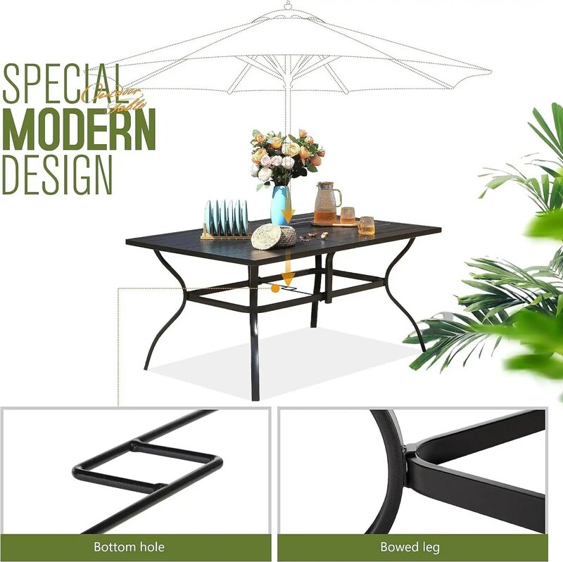 Juego de comedor para Patio, mesa de comedor para exteriores con sillas apilables, color negro, 7 piezas