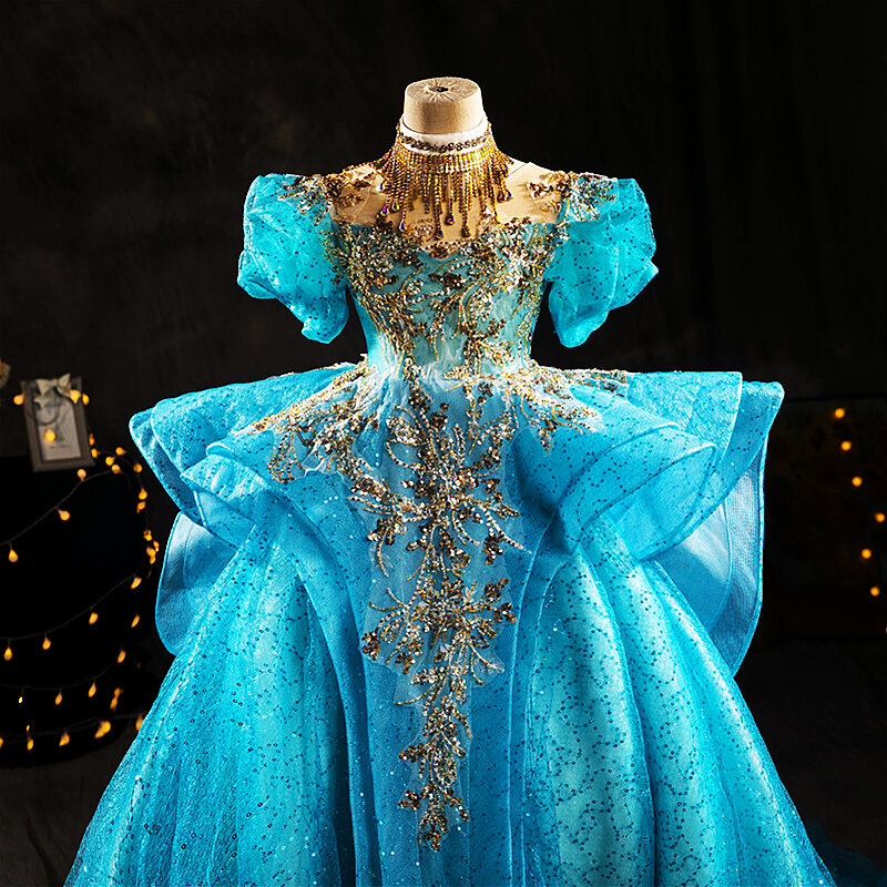 Vestidos da menina pageant headdress elegante princesa inchado vestidos de palco passarela trajes de casamento vestido de festa de formatura vestidos de luxo
