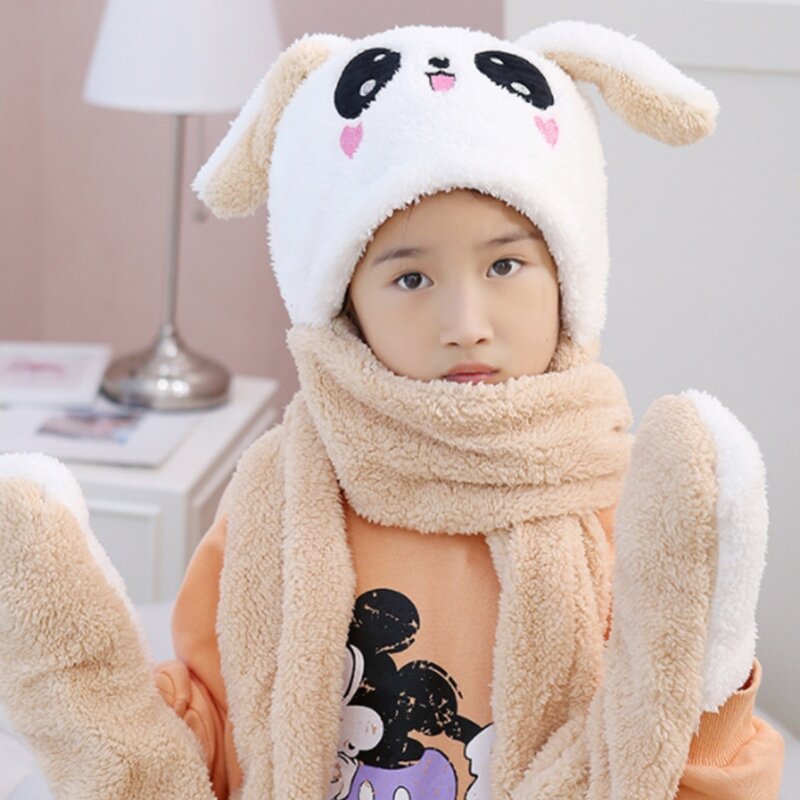 Dog Hat Kids With Moving Ears For Adults Parent-child Plush Scarf Hooded Hat Winter Hat Scarf Gloves Piece Drop shipping