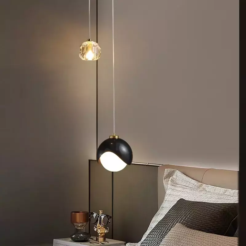 Luz colgante de cristal Simple y moderna, lámpara colgante de lujo para cabecera de dormitorio principal, estilo nórdico minimalista, Lustre para sala de estar