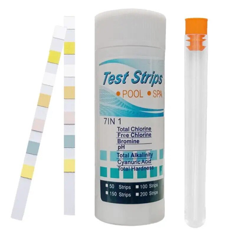 Pool Test Strips Kit para testes de água, Hot Tubs, Spas Bromo, PH Cloro Total, 7 em 1