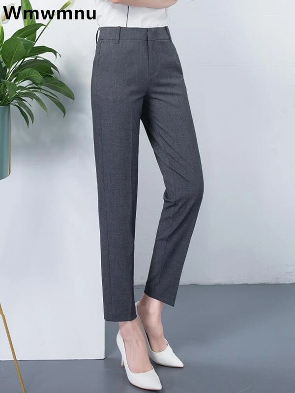 Pantalon slim taille haute pour femme, pantalon crayon élastique, surdimensionné, 75kg, longueur rinçage, fjCasual, printemps, pantalon formel de bureau, 2024