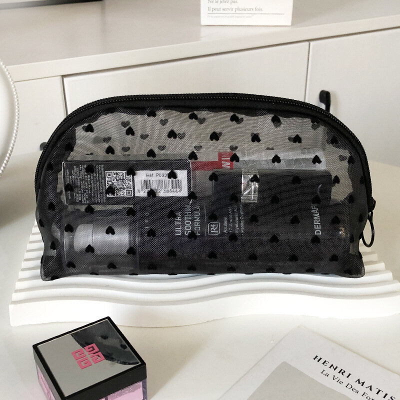 Borsa per il trucco borsa per cosmetici in rete di Nylon trasparente personalizzata per esterni borsa da viaggio per Organizer da viaggio con cerniera borsa da donna per trucco da spiaggia
