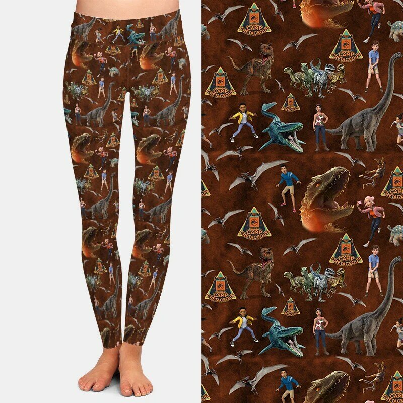 Женские брюки с завышенной талией LETSFIND, Супермягкие эластичные леггинсы для фитнеса с 3D динозавром и цифровым принтом