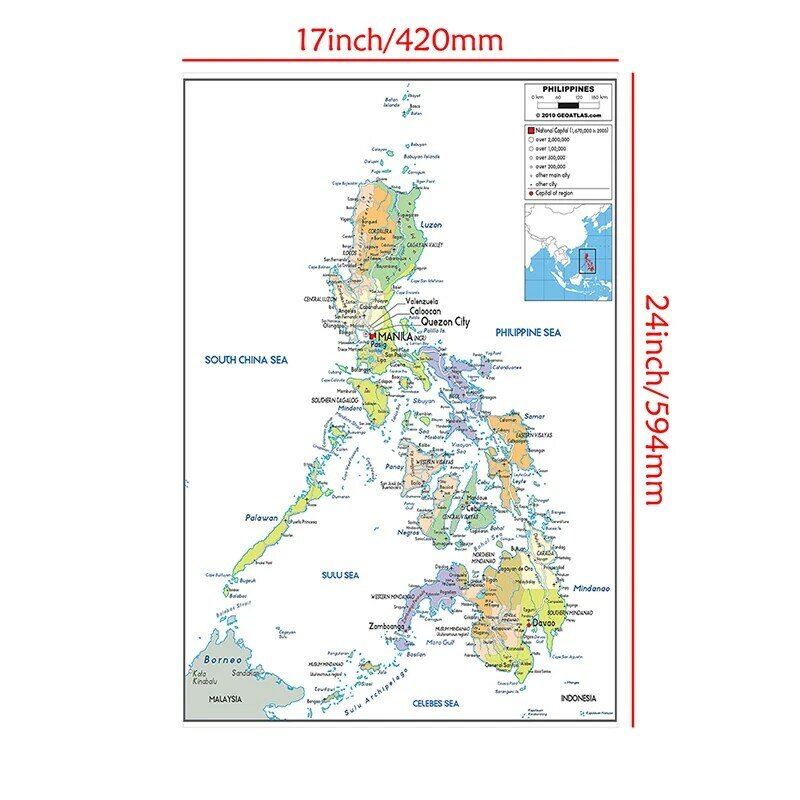 42*59cm Mapa administracyjna Filipiny Dekoracyjne obrazy na płótnie bez ramki Plakat i druk Dekoracja domu w salonie