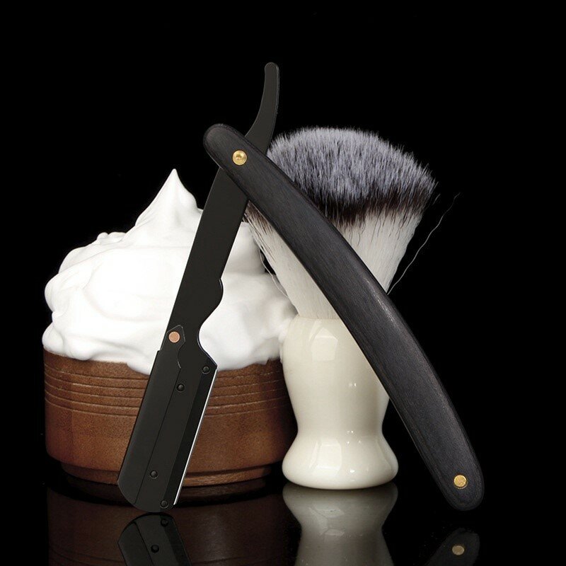 Men's Manual Folding Shaver  Wooden Handle Stainless Steel Knife Holder Hair Cutting  Sideburns Shaving Eyebrow Trimming Shaver