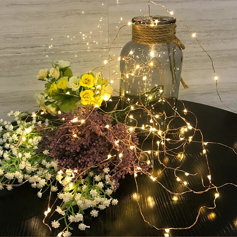 Lampu peri kawat tembaga tali Led lampu luar ruangan lampu Natal Festoon karangan bunga untuk Tahun Baru dekorasi pesta pernikahan