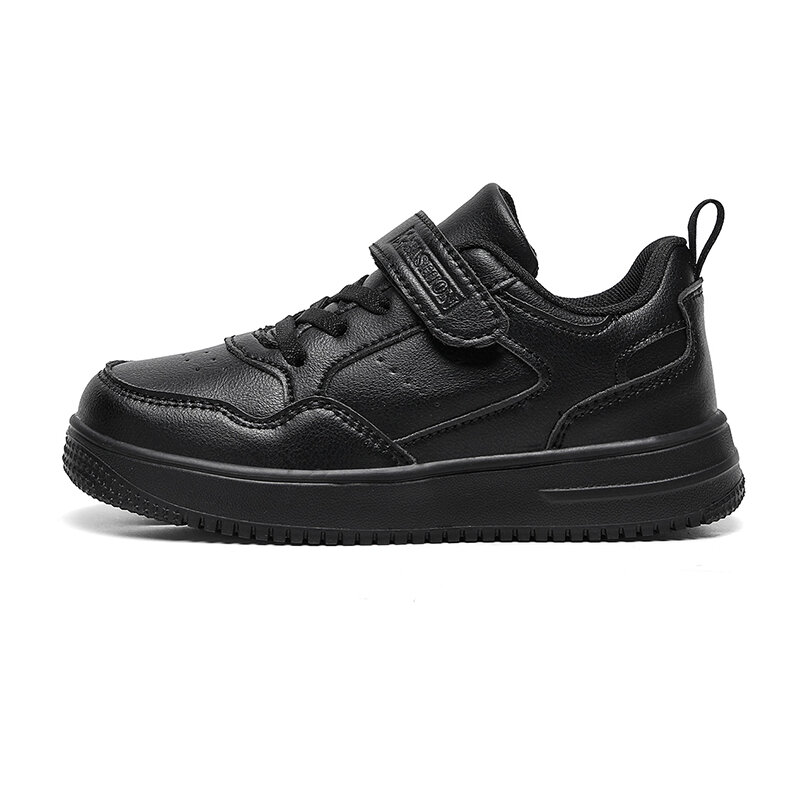 Детские кроссовки для мальчиков, кожаная обувь на плоской подошве, легкие спортивные теннисные кроссовки для девочек, черные белые