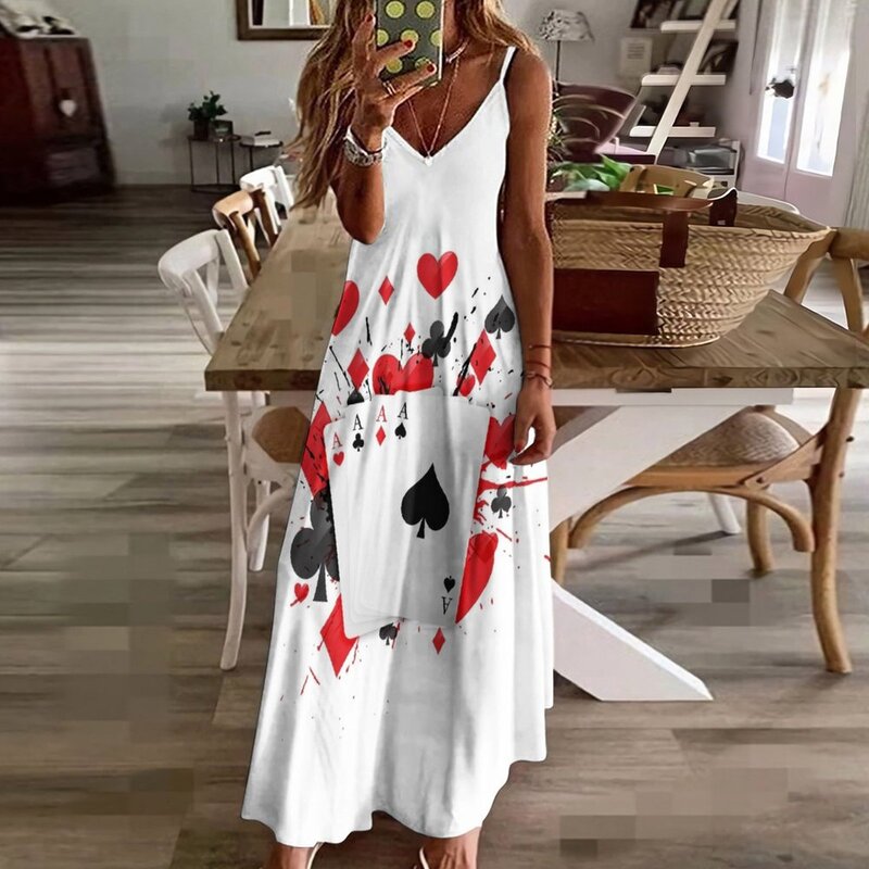 女性のためのポーカーカード,クラシックなサマードレス,ノースリーブ,2023