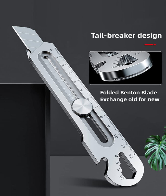 Cuchillo de bolsillo retráctil 6 en 1, cortador de caja resistente de acero inoxidable de 18mm, multifunción, suministros para Unboxing
