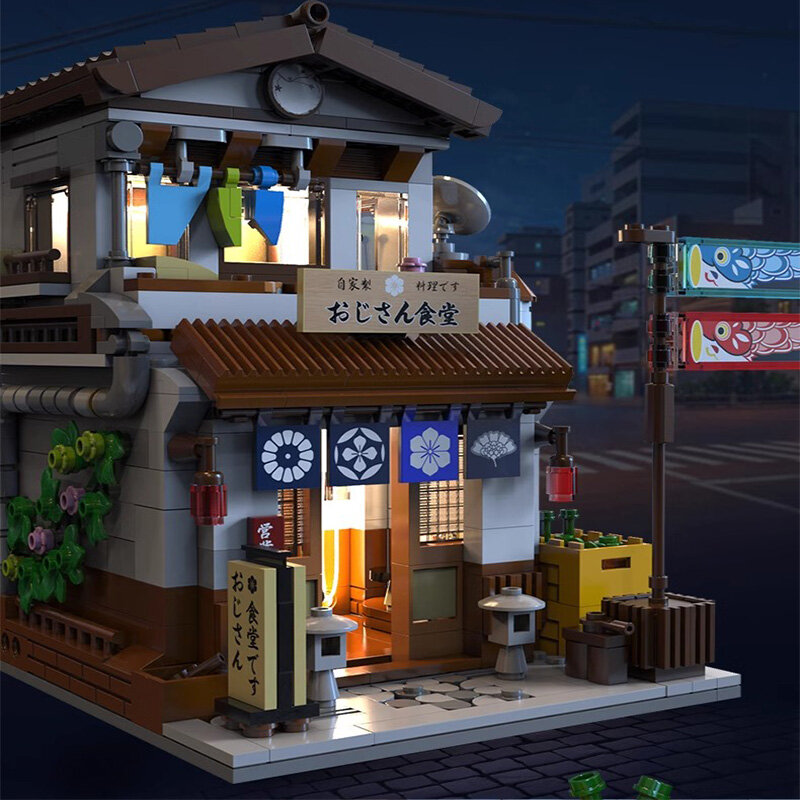 Cada LED City Japanese Style Canteen House Architecture Building Blocks Late Night Canteen Figures Bricks Toys for Kid Gifts